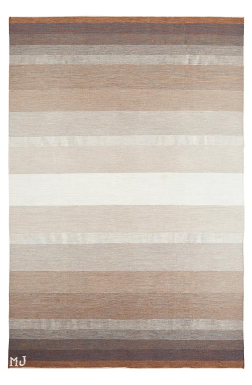 CARPET. Flat weave. 289,5 x 194,5 cm. Signed MJ. Sweden around 1960-1970.