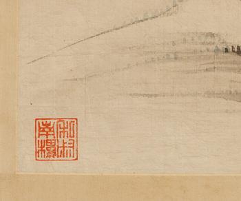 A watercolour on silk scroll by an anonymous artist, Qing dynasty (1644-1912).