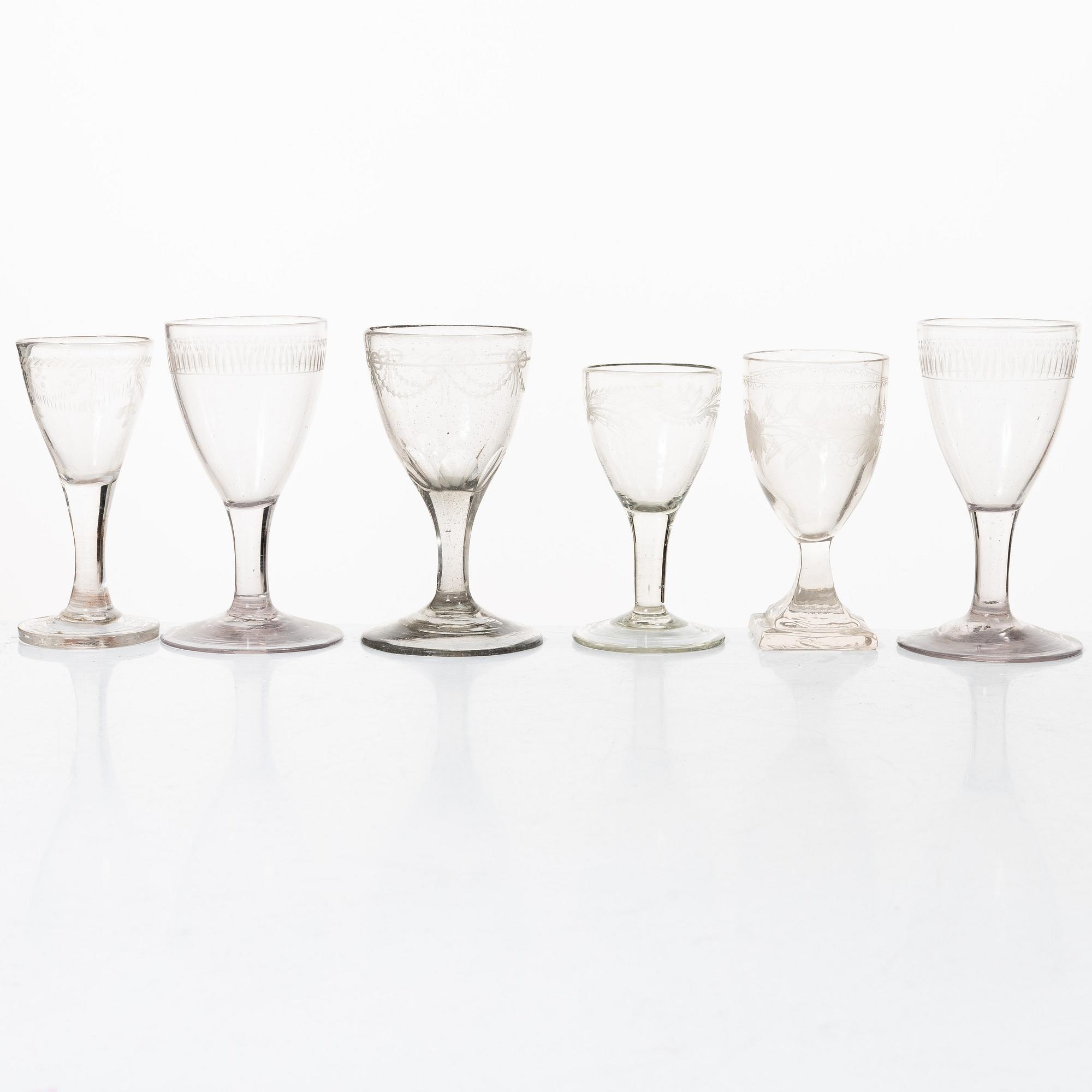 13 glasses, mostly Sweden, circa 1800.