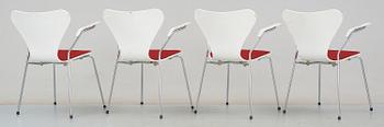 KARMSTOLAR, 4 st, "Sjuan", Arne Jacobsen, Fritz Hansen, formgiven 1955.