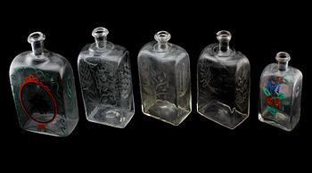 BRÄNNVINSPLUNTOR, 5 st, glas, 1800-tal.