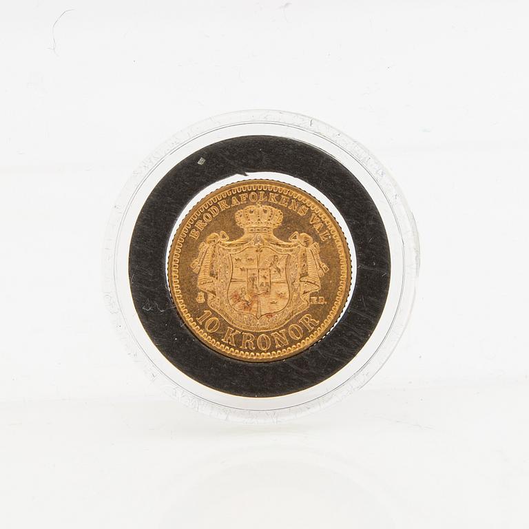 Guldmynt Sverige, Oscar II 10 kr, 1876.