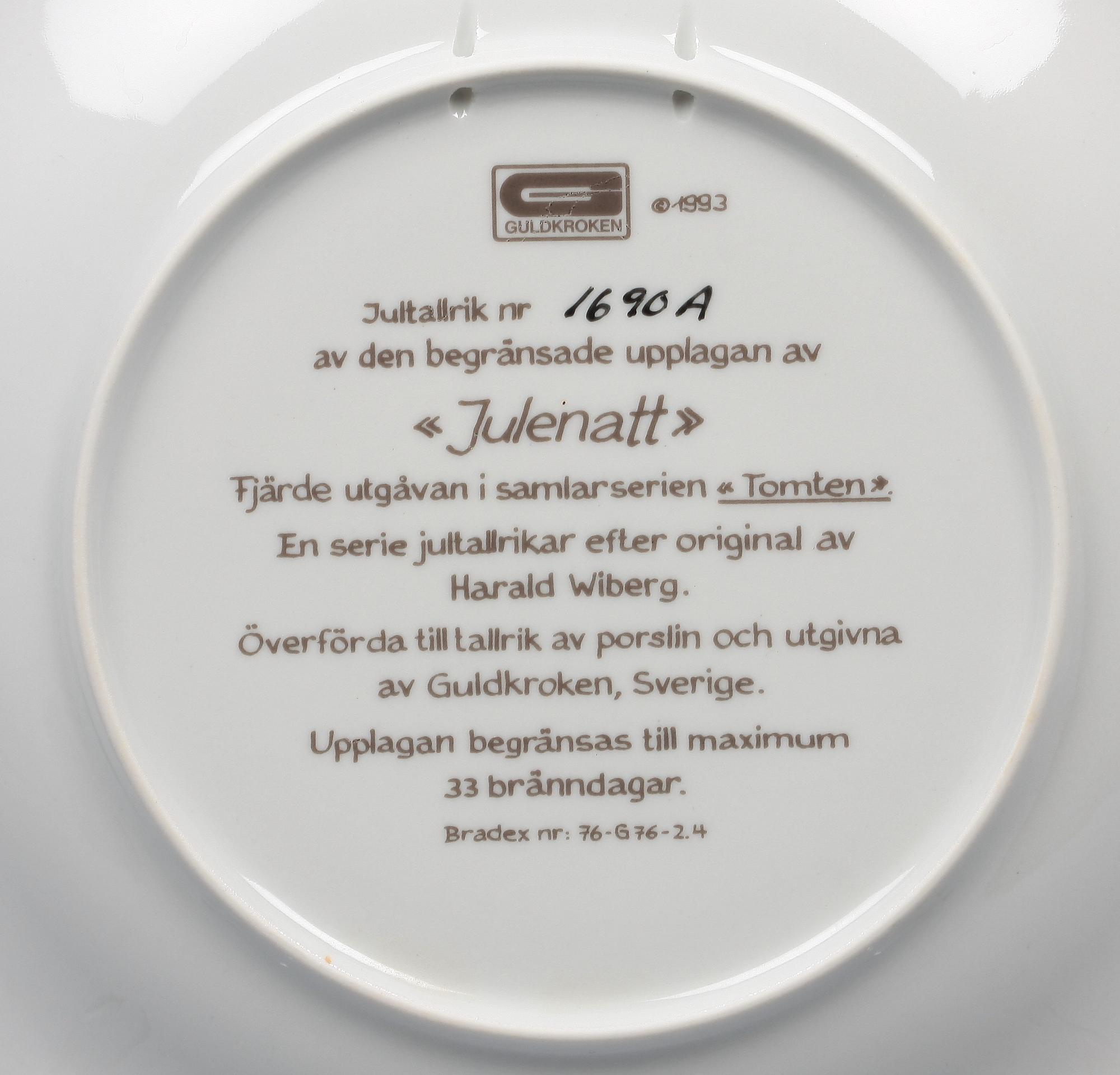 JULTALLRIKAR, 8 st, porslin, Guldkroken.