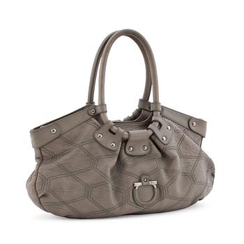 SALVATORE FERRAGAMO, a grey leather shoulder bag.