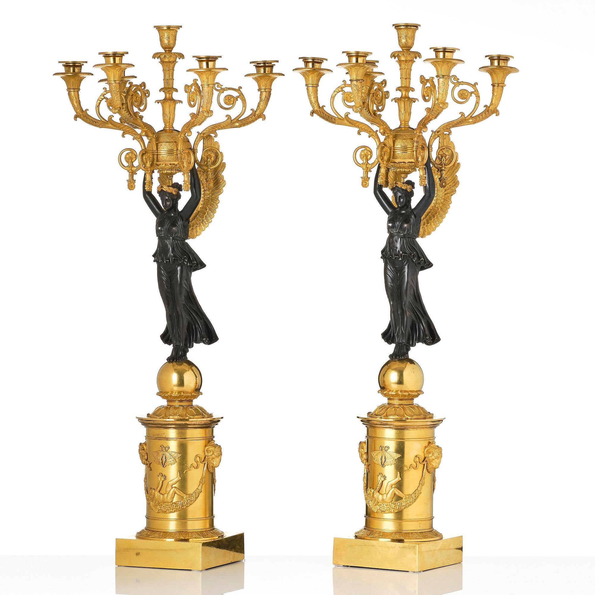 A pair of important six light Empire candelabra.