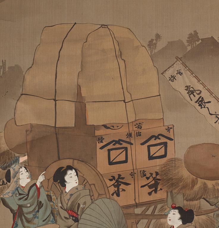 RULLMÅLNINGAR, sex stycken, tusch och färg på papper. Japan, Meiji (1868-1912).