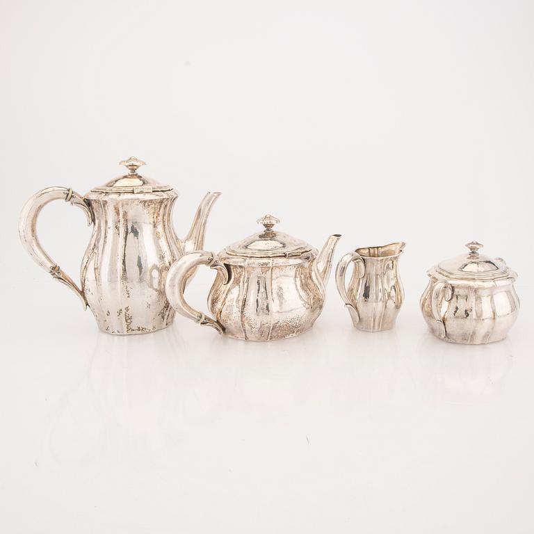 A Danish four pcs sivler tea and coffee service first half of the 20th century, tota weight 1618 grams.