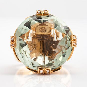 BULGARI, An 18K gold ring "Parentesi" with a green quartz and ca. 0.70 ct of  brilliant cut diamonds in total.