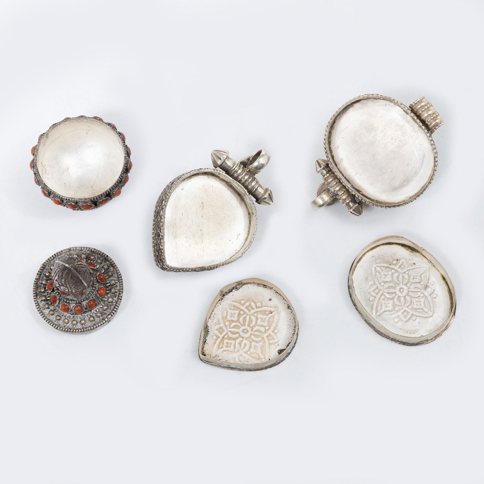 A group of five silver boxes with covers, South East Asia, 20th century.