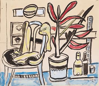 Fernand Léger, Une chaise, un pot de fleurs, deux bouteilles.