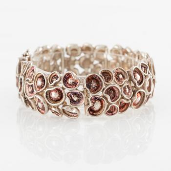 Eric Robbert, pendant and bracelet, silver and enamel.