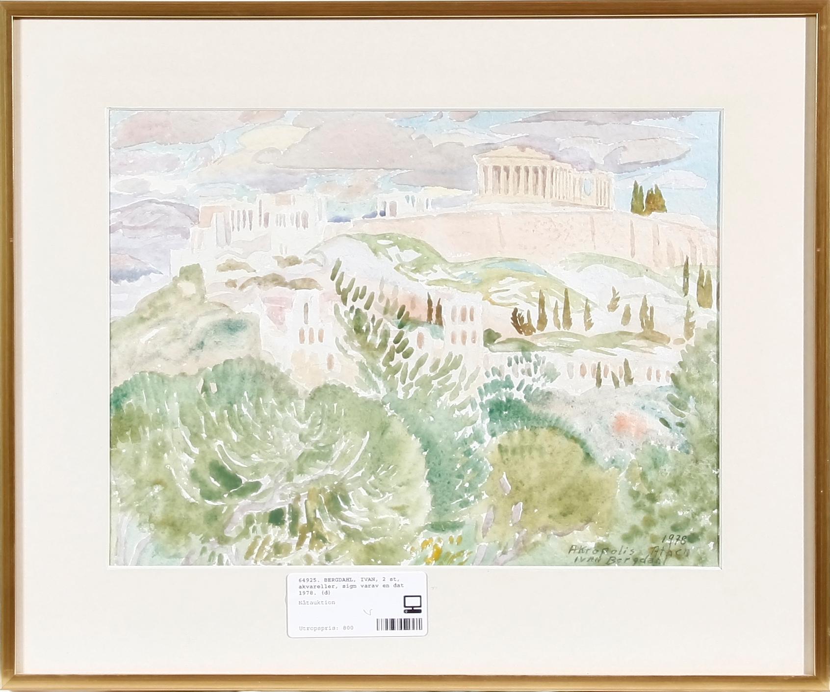 BERGDAHL, IVAN, 2 st, akvareller, sign varav en dat 1978.