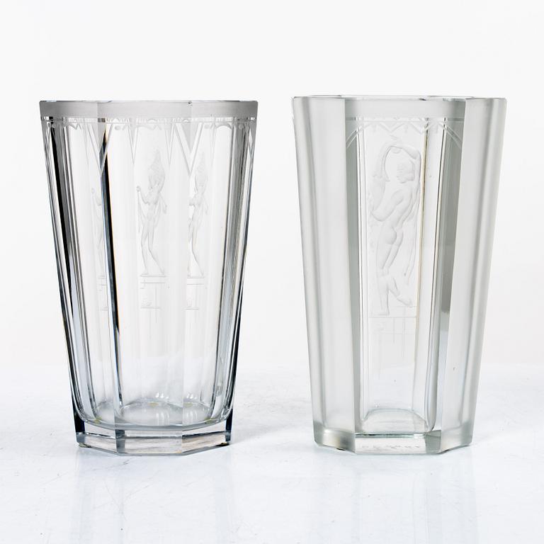 Emil Weidlich, vaser, 2 st, Elme glasbruk, 1930-tal.