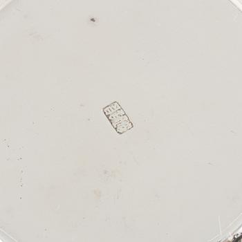 Two Japanese silver dishes, two small ewers and a box with cover, 20th Century.