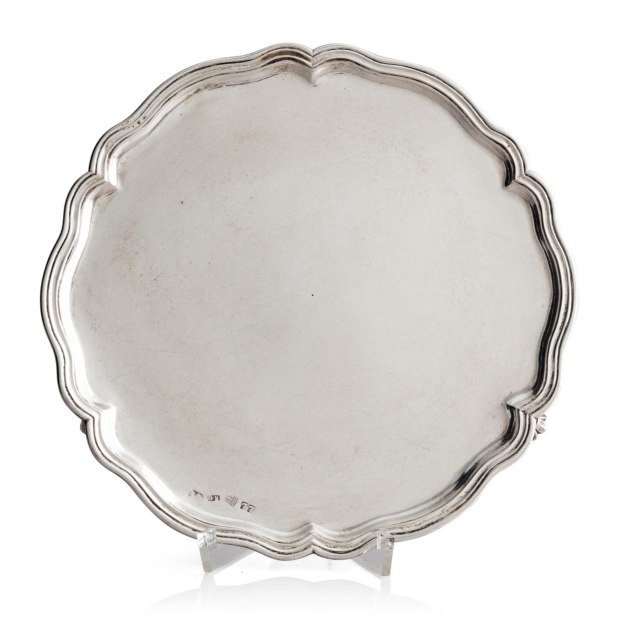 A Russian silver salver/dish, unclear maker's mark, assay master Ivan Frolov, St. Petersburg, 1759.