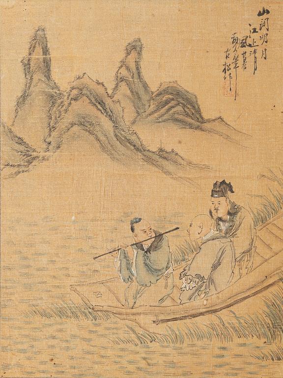 Unidentified artist, Travellers on the river, first part of the 20th century.