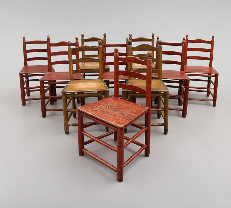 STOLAR, 10 st (6 + 4 snarlika), allmoge, 1700/1800-tal.