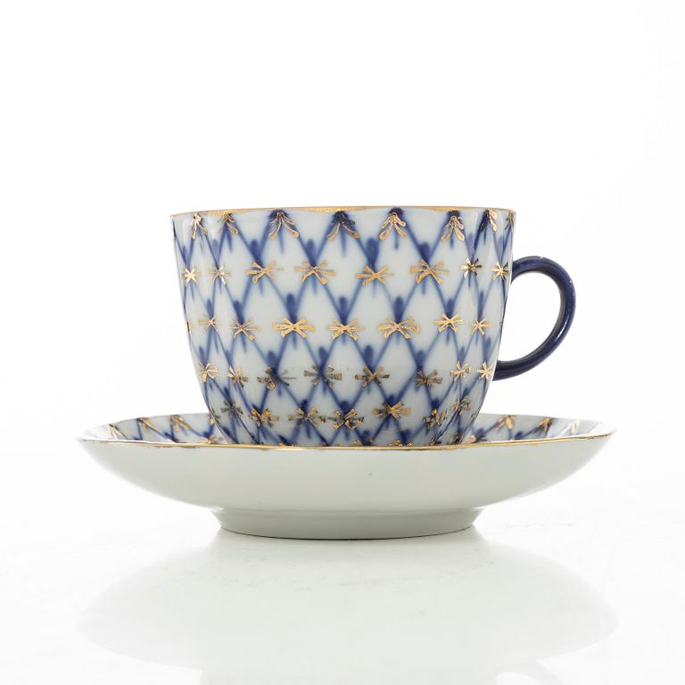 Coffee and tea service, 32 pieces, "Cobalt Net", Lomonosov, Soviet Union.