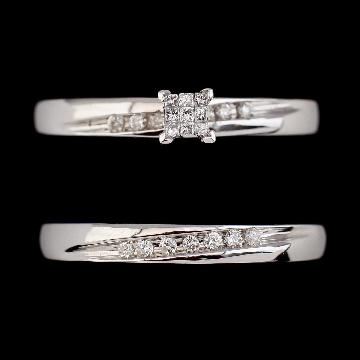 RINGAR, 2 st, 10K vitguld, diamanter tot ca 0.16 ct.