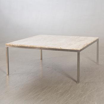 Coffee table, 1960s-70s, travertine, steel.