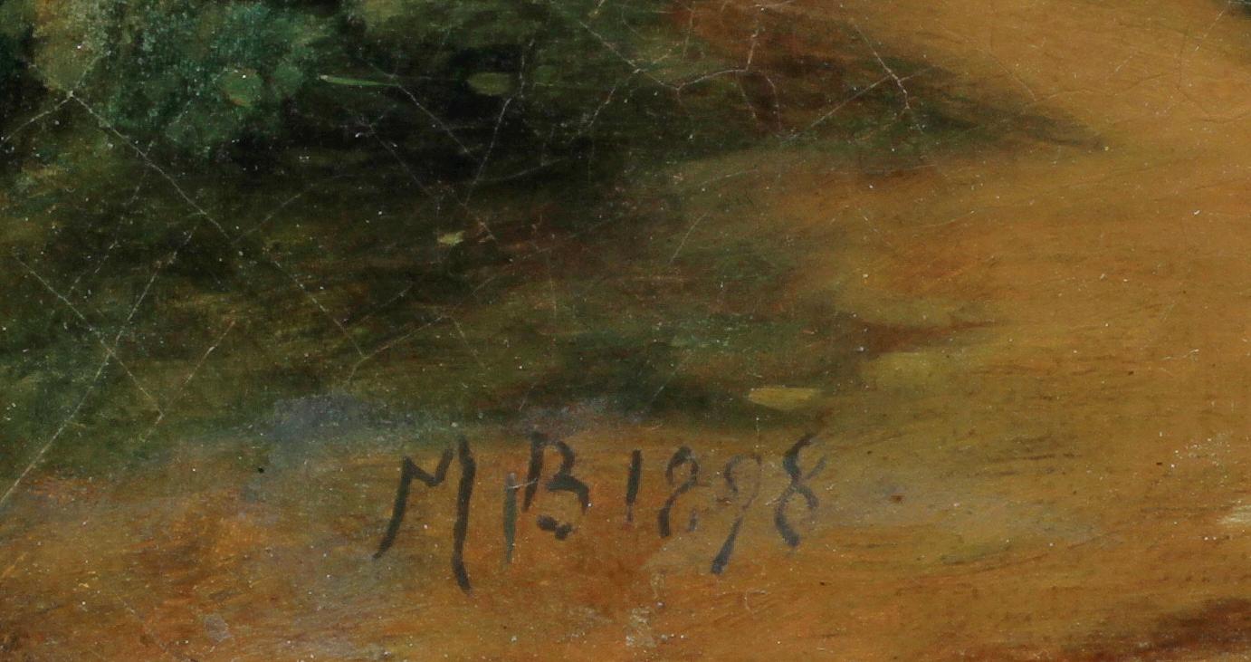 OKÄND KONSTNÄR, olja på duk på pannå, 2 st, monogramsign MB o dat 1898.