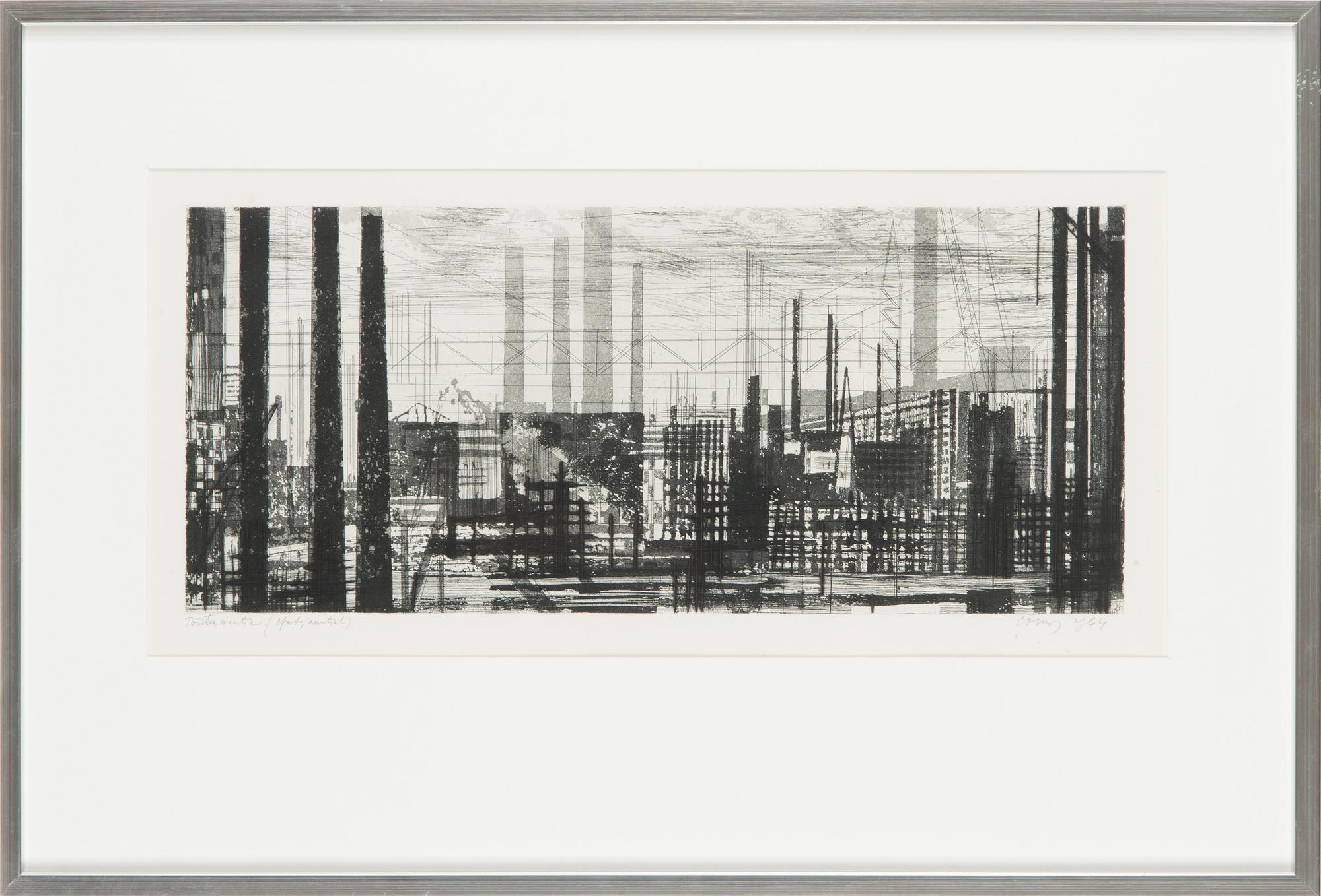 Evald Okas, etsning och akvatint, signerad och daterad 1964.