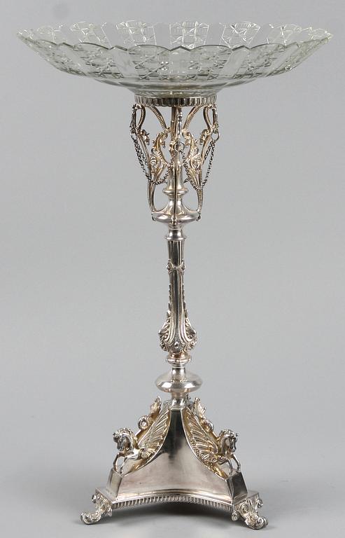 UPPSATSSKÅL, empirestil, nysilver och glas, 1800/1900-tal.