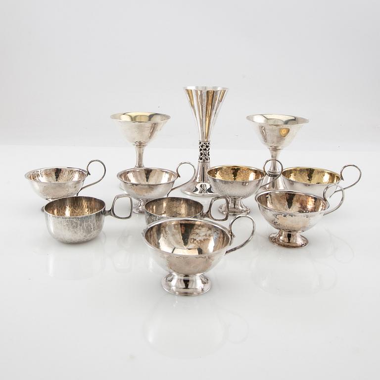 Punch mugs 6+2 and cocktail glasses 2+1 pcs silver.