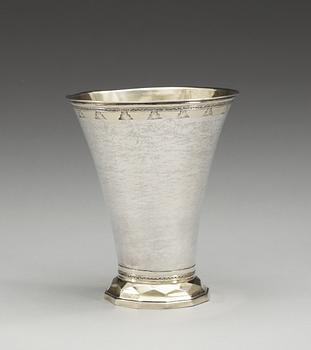 A Swedish parcel-gilt beaker, makers mark of Johan Hedman, Södertälje probably 1771.