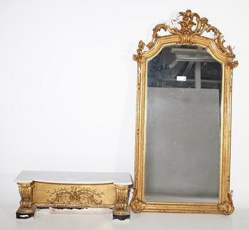 SPEGEL MED KONSOLBORD. Rokokostil, 1800-talets andra hälft.