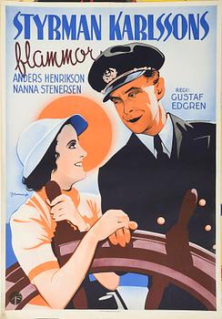 FILMAFFISCH, litografiskt tryck, "Styrman Karlssons Flammor", 1938.