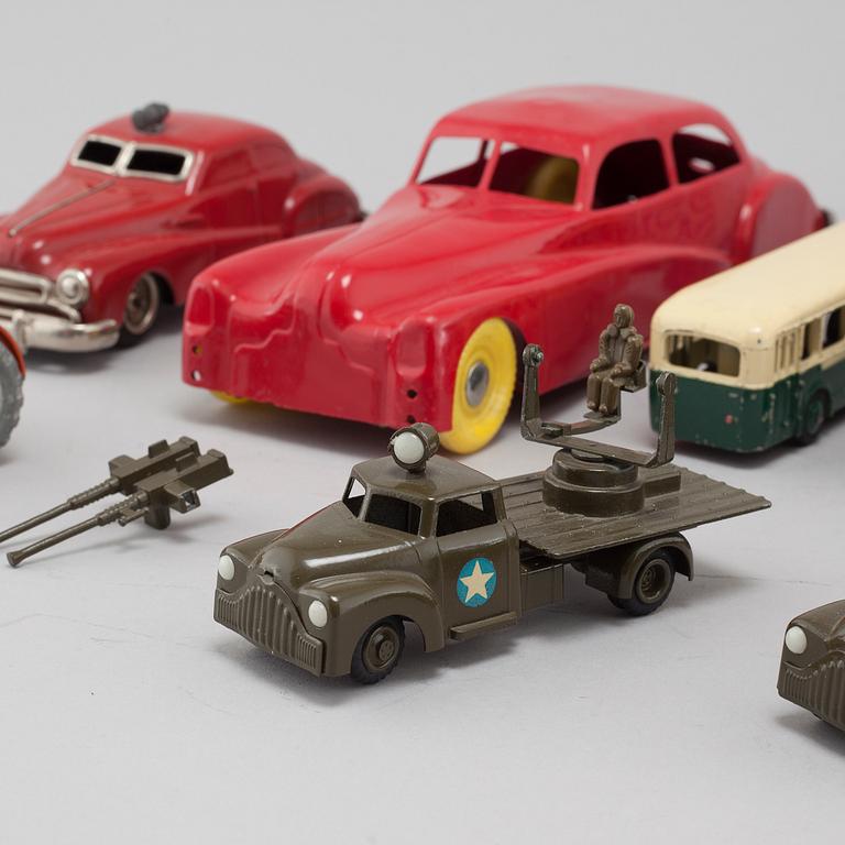 16 toy cars, mostly by Dinky Toys, from the latter half of the 20th century.