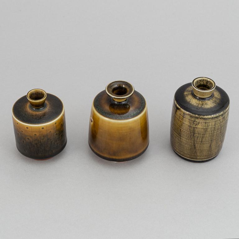 Berndt Friberg, a set of three stoneware vases, Gustavsberg studio, Sweden  1961-71.