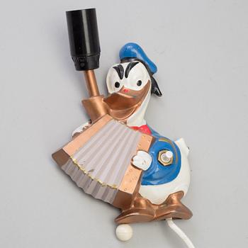 A mid 20th century metal Donald Duck Walt Disney Productions wall light.