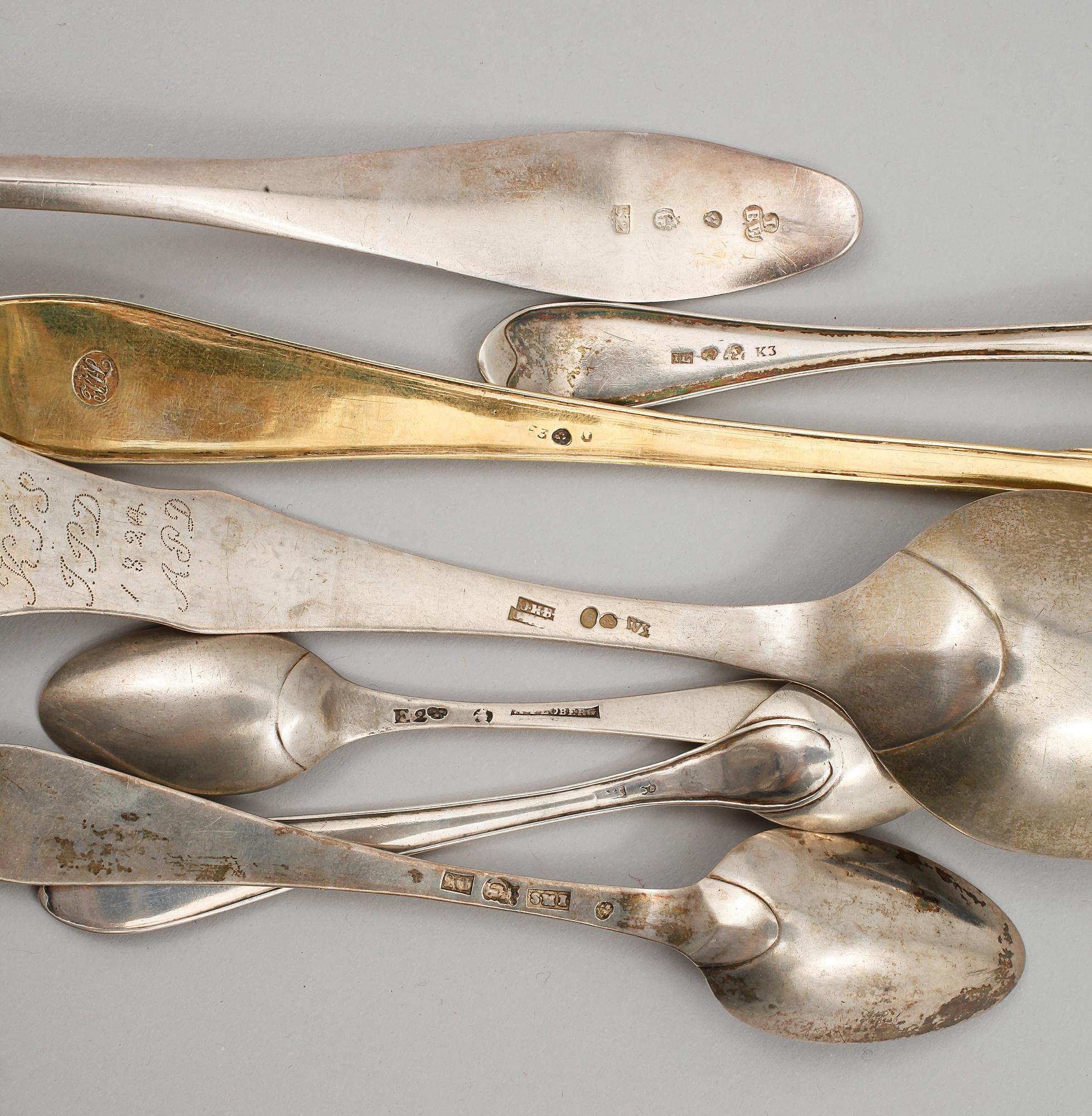 SKEDAR, 22 st, silver, olika svenska smeder bl.a. Jacob Blomsterwall, 1788 - 1816, vikt 683g.