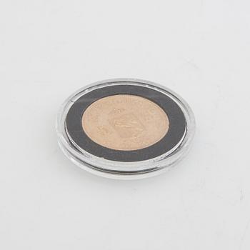 Guldmynt Norge, Oscar II 20 kr 5 Speciedaler, 1874.