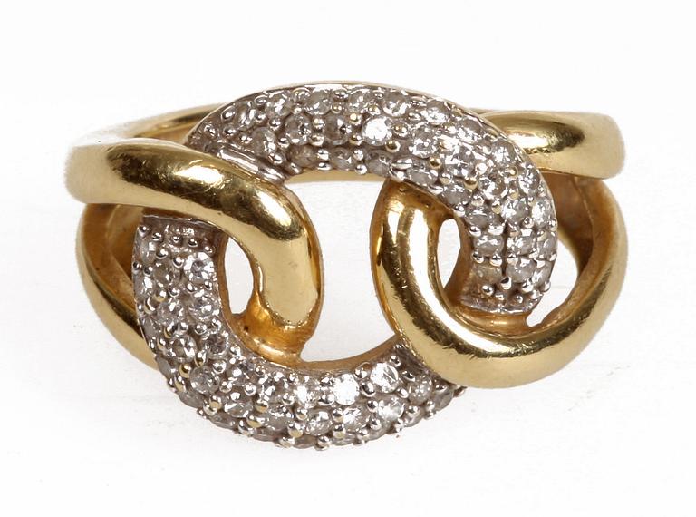 RING, 18K rödguld med småbriljanter.