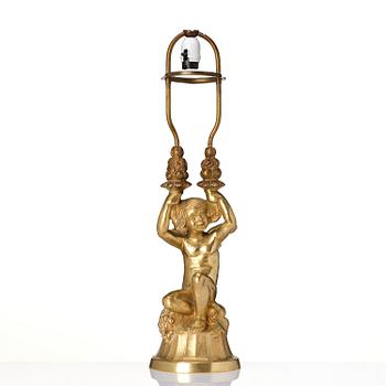 Alice Nordin, a gilt bronze Art Nouveau table lamp, Sweden, ca 1900.
