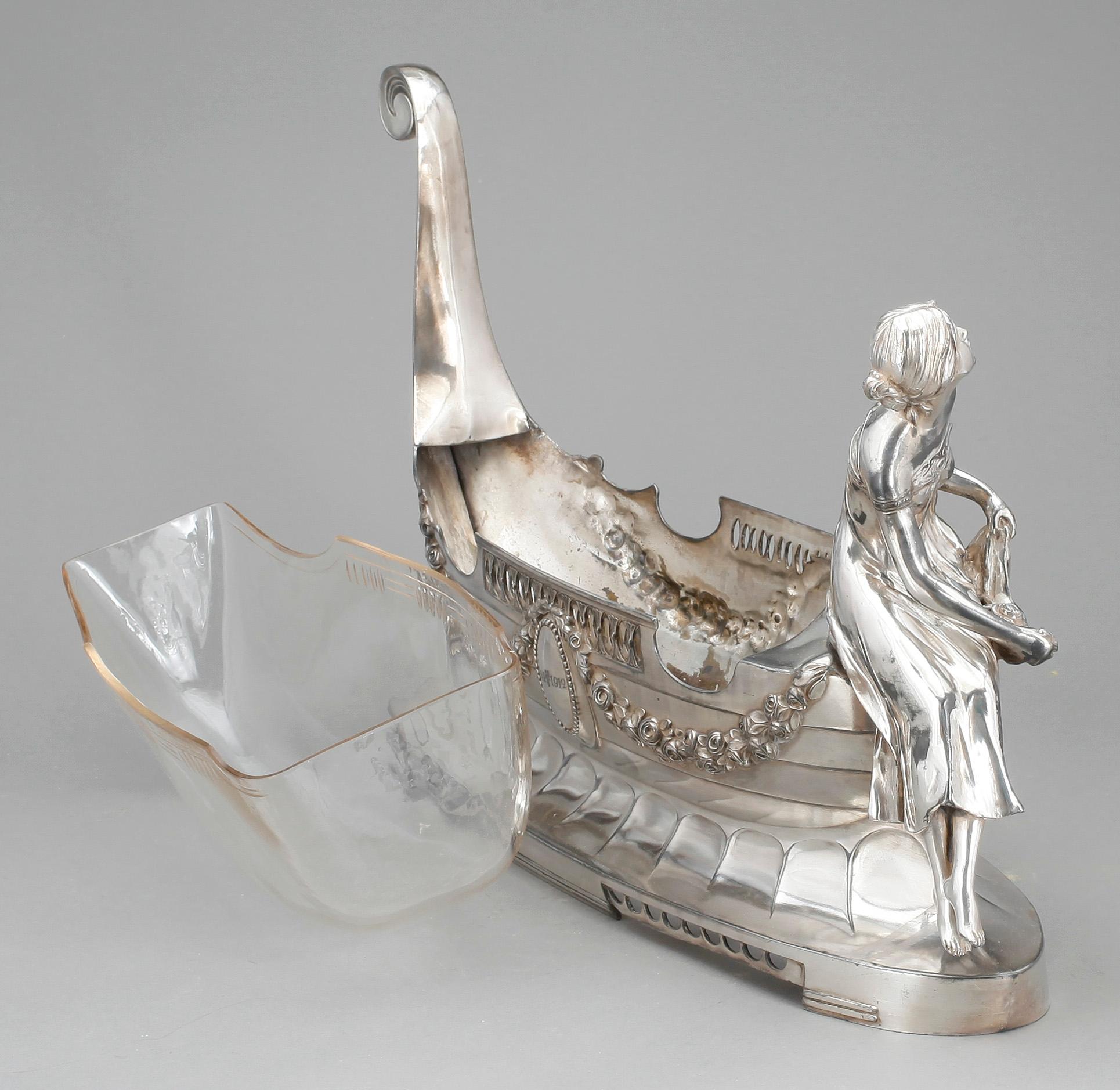 JARDINJÄR, nysilver samt glas, art deco, 1920-tal.