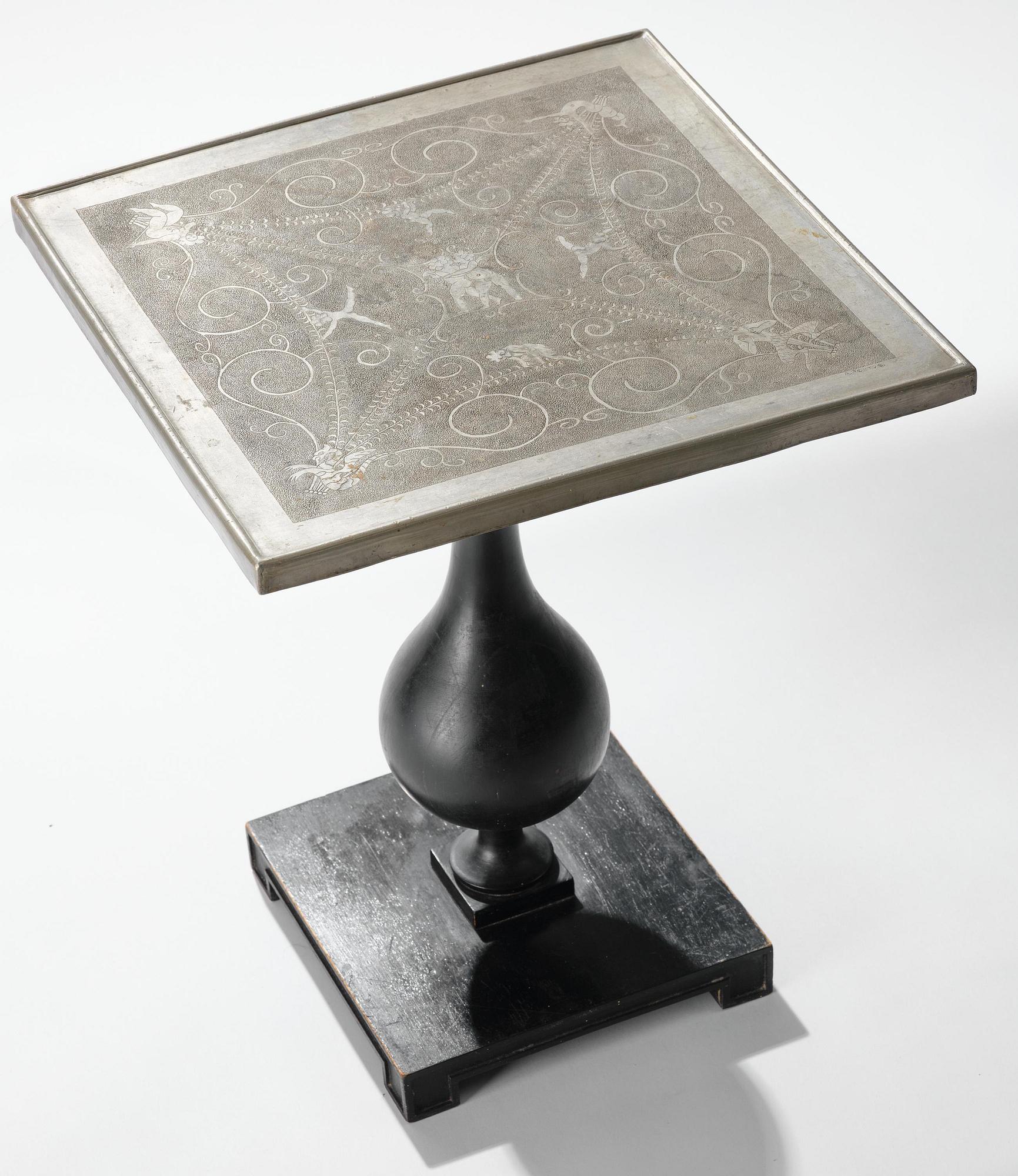 Anna Petrus, a pewter top tray table on a base by Uno Åhrén, executed in her studio, Stockholm, ca 1922-25.