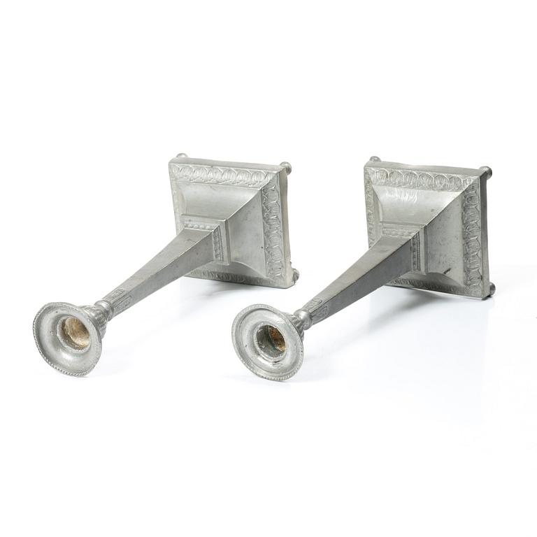 Per Henrik Lundén, a pair of pewter Empire candle sticks, first half of the 19th century, Lidköping.