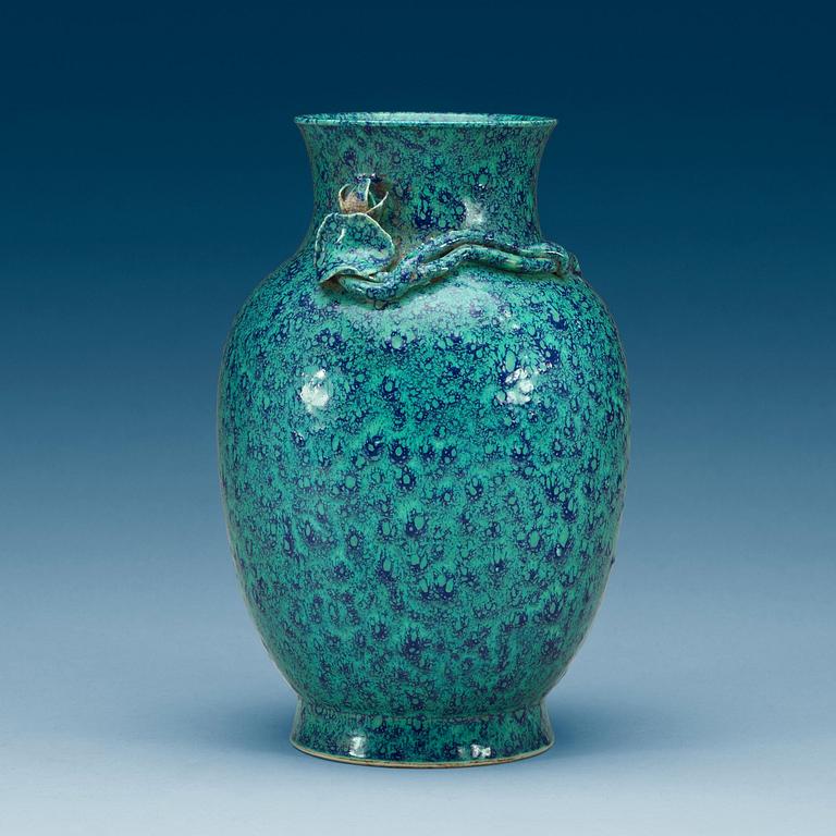 A robinsegg glazed vase, presumably late Qing dynasty.