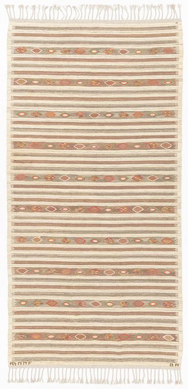 Barbro Nilsson, a carpet, "Åkerbär, ljus". tapestry weave. 260 x 130 cm. Signed AB MMF BN.