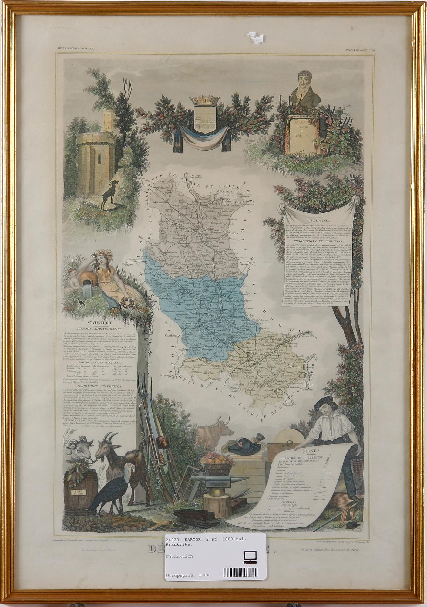 KARTOR, 2 st, 1800-tal, Frankrike.