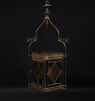 TAKLYKTA, mässing, glas, tidigt 1900-tal. H 87.