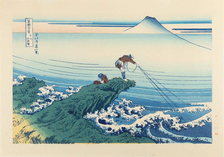 Katsushika Hokusai, after, a set of six woodblock prints in colours, later part of the 20th Century.