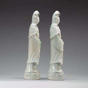 A pair of blanc de chine Guanyins, Qing dynasty, 19th Century.