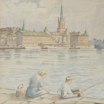 Svensk konstnär, omkring 1920/30, Utsikt mot Södermalm.