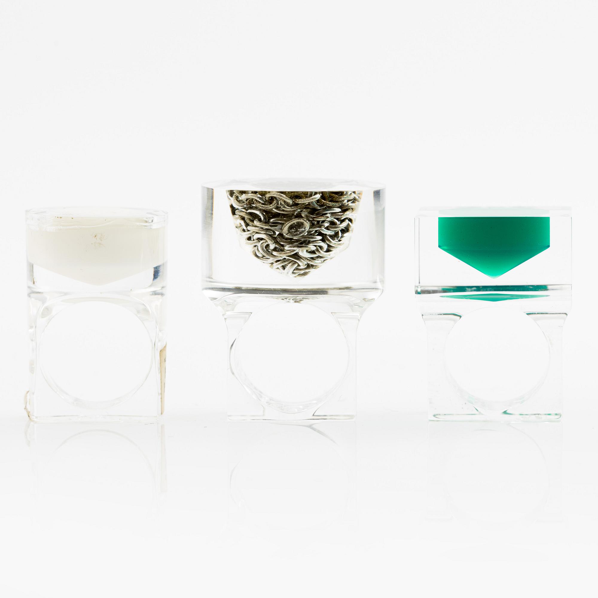 Siv Lagerström, three acrylic rings, 1970s.
