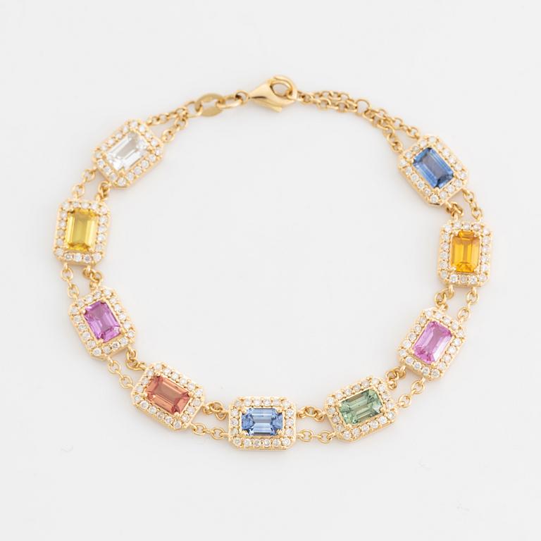 Multi coloured sapphire and brilliant cut diamond bracelet.